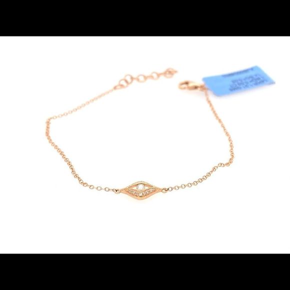 14K Solid Rose Gold Diamond Evil Eye Bracelet 🧿 - Picture 5 of 6
